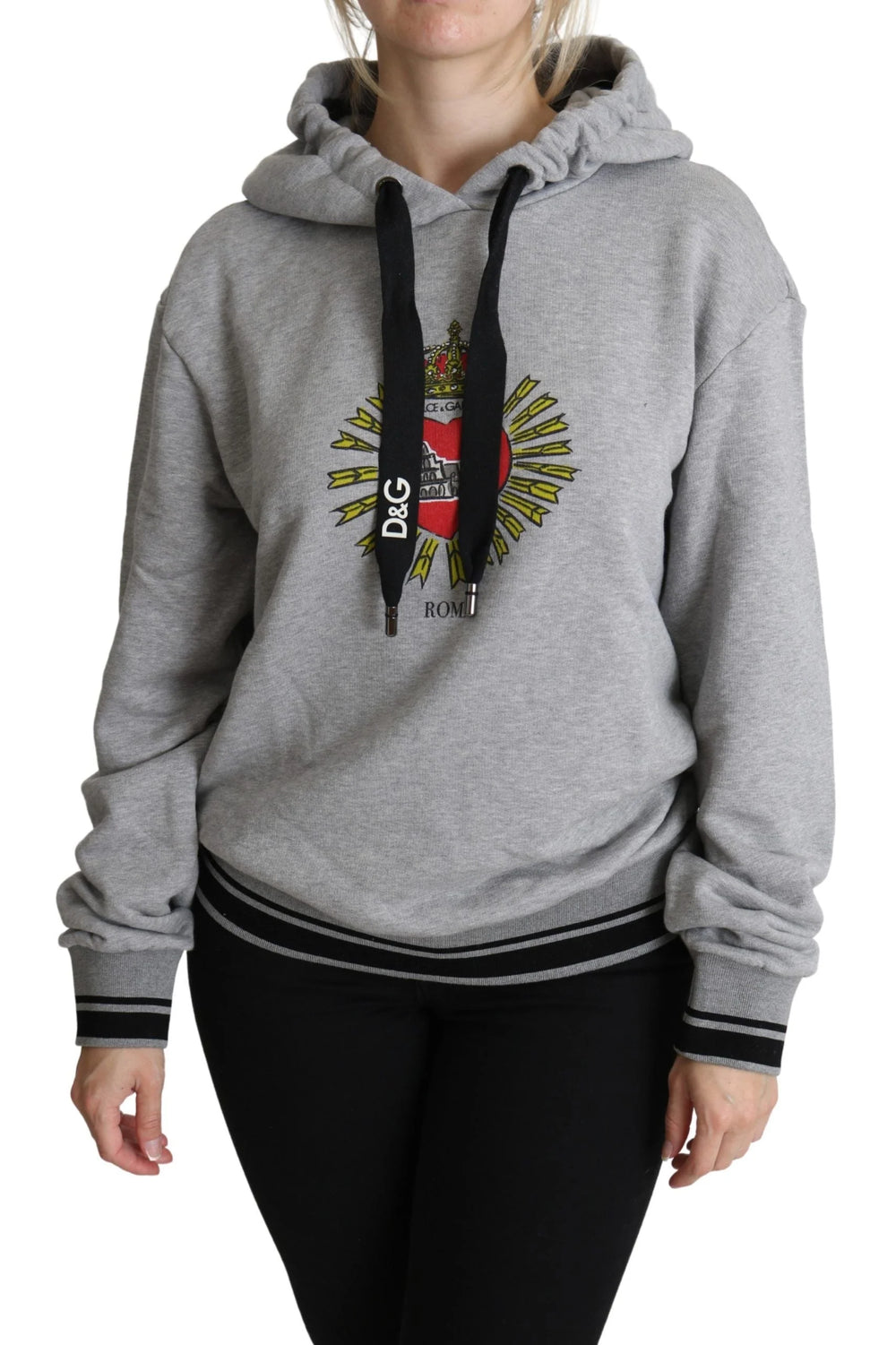Dolce & Gabbana Gray Printed Hooded Exclusive Logo Sweater - IT38|XS - Hoodies