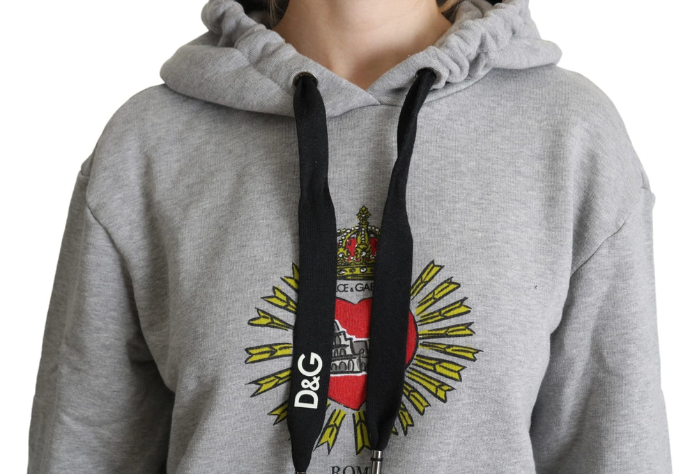 Dolce & Gabbana Gray Printed Hooded Exclusive Logo Sweater - IT38|XS - Hoodies