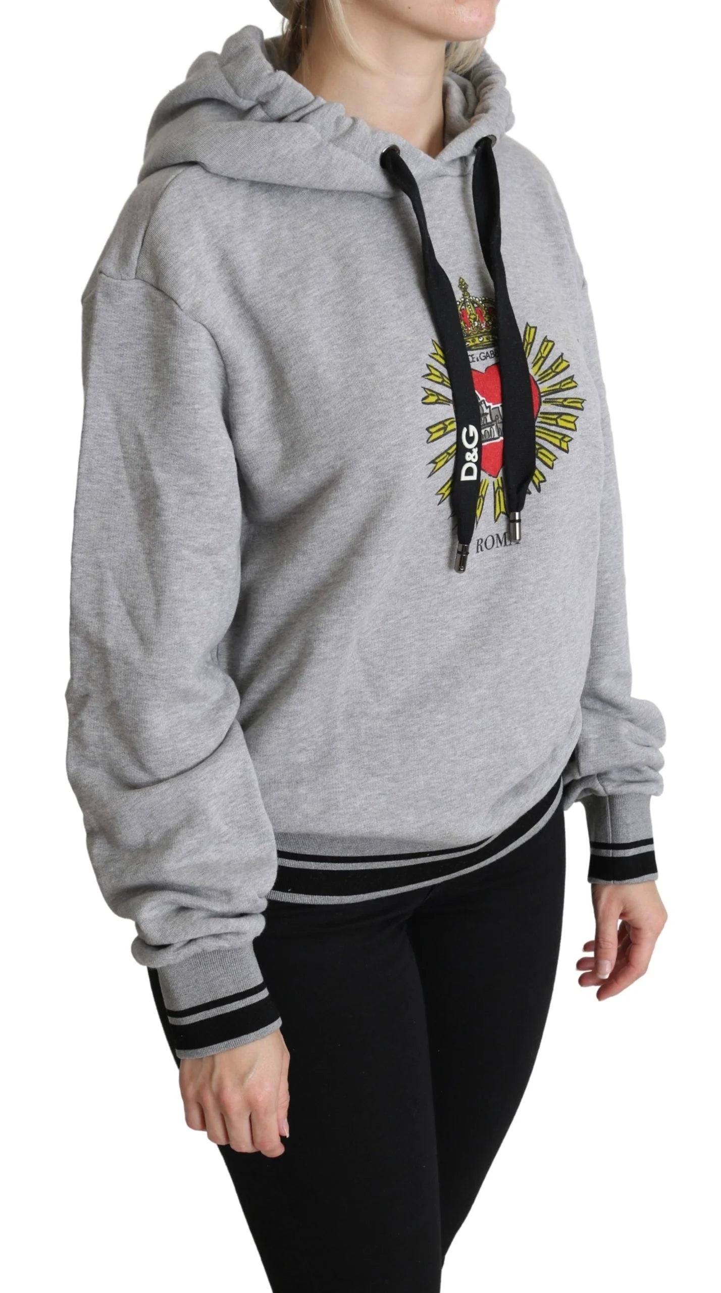 Dolce & Gabbana Gray Printed Hooded Exclusive Logo Sweater - IT38|XS - Hoodies