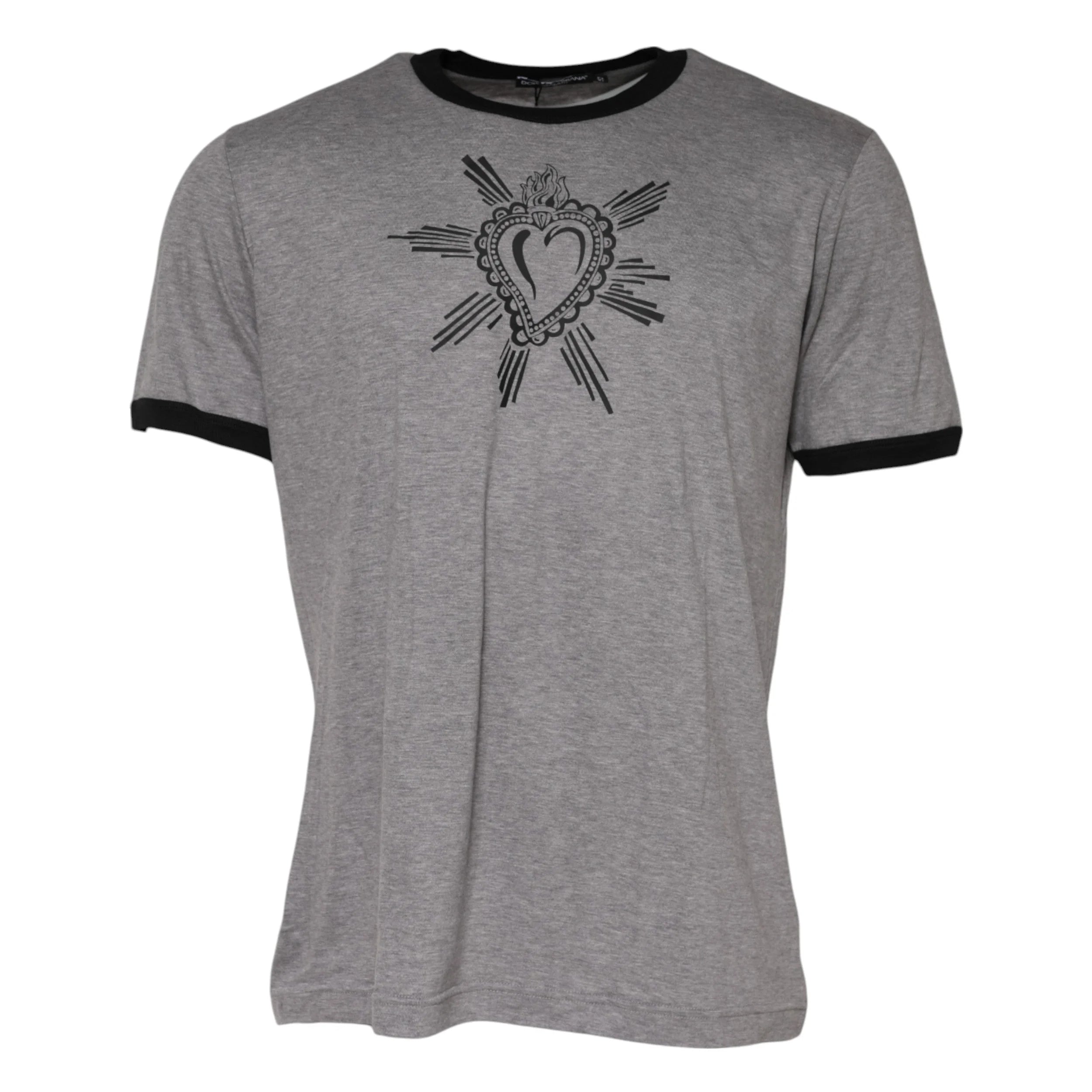 Dolce & Gabbana Gray Sacred Heart Cotton Crew Neck T-shirt - IT52 | XL - T-Shirts