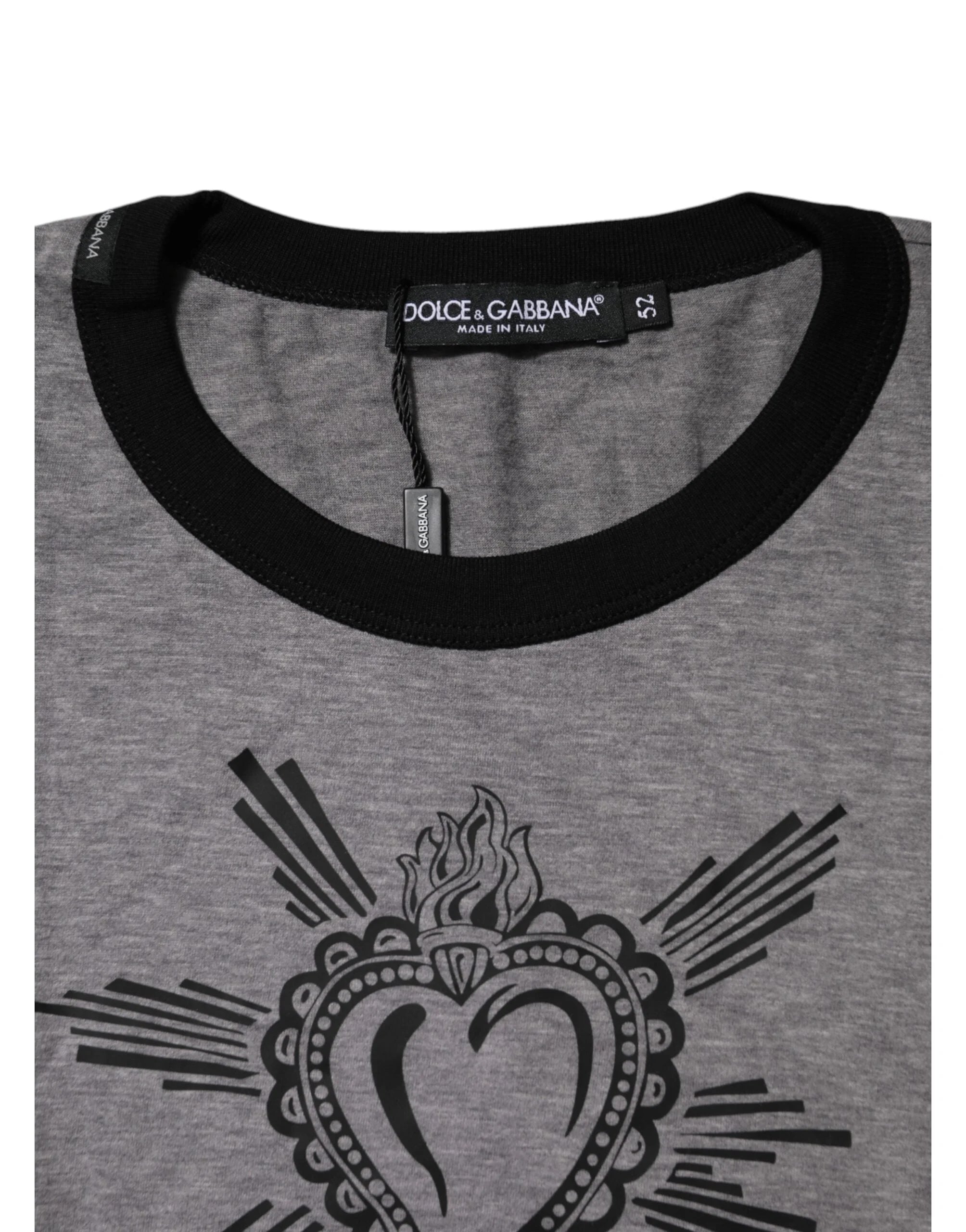Dolce & Gabbana Gray Sacred Heart Cotton Crew Neck T-shirt - IT52 | XL - T-Shirts