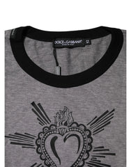 Dolce & Gabbana Gray Sacred Heart Cotton Crew Neck T-shirt - IT52 | XL - T-Shirts