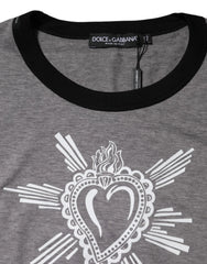 Dolce & Gabbana Gray Sacred Heart Cotton Crew Neck T-shirt - T-Shirts