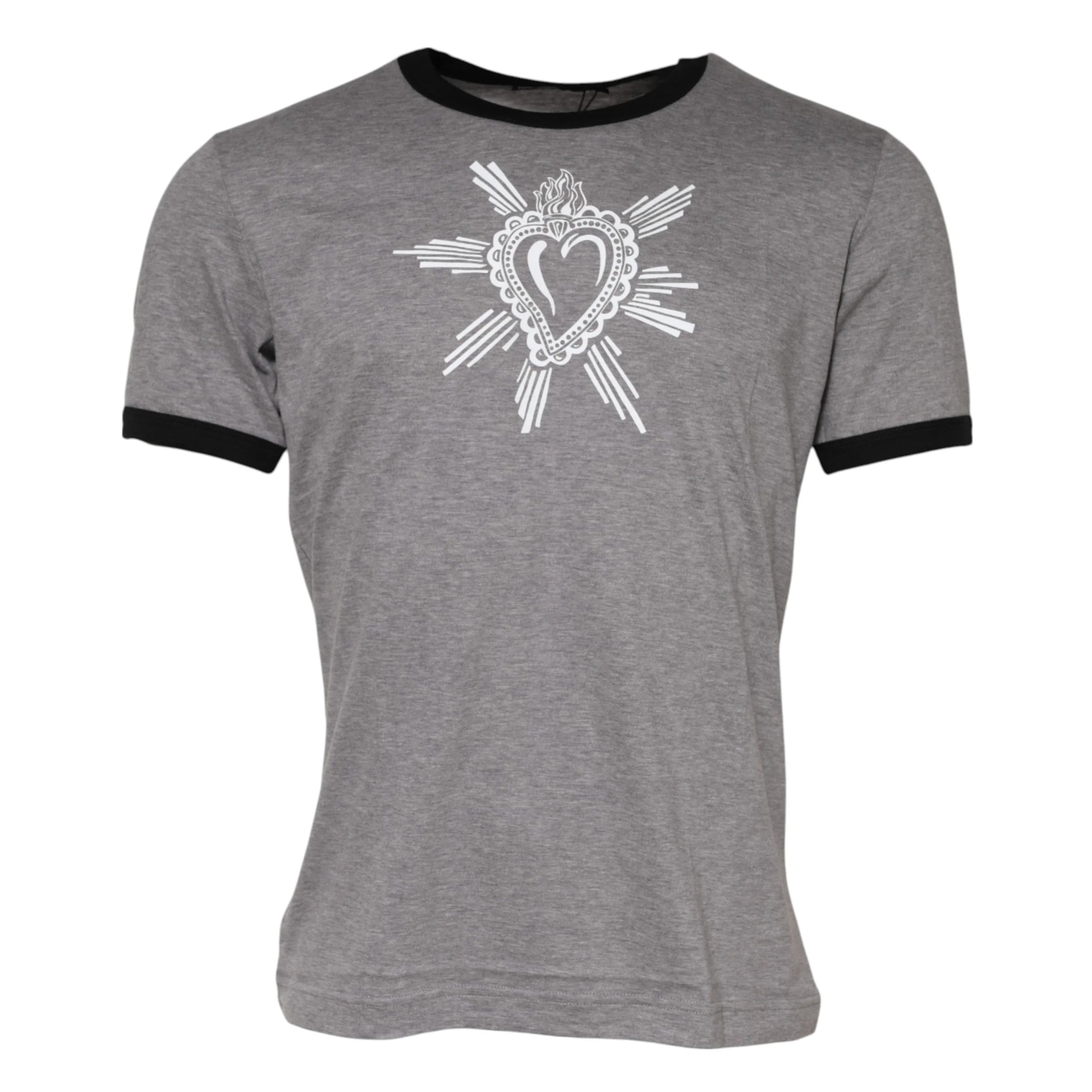 Dolce & Gabbana Gray Sacred Heart Cotton Crew Neck T-shirt - T-Shirts