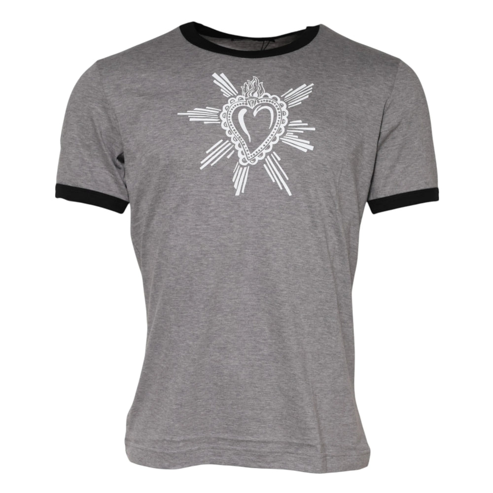 Dolce & Gabbana Gray Sacred Heart Cotton Crew Neck T-shirt - T-Shirts