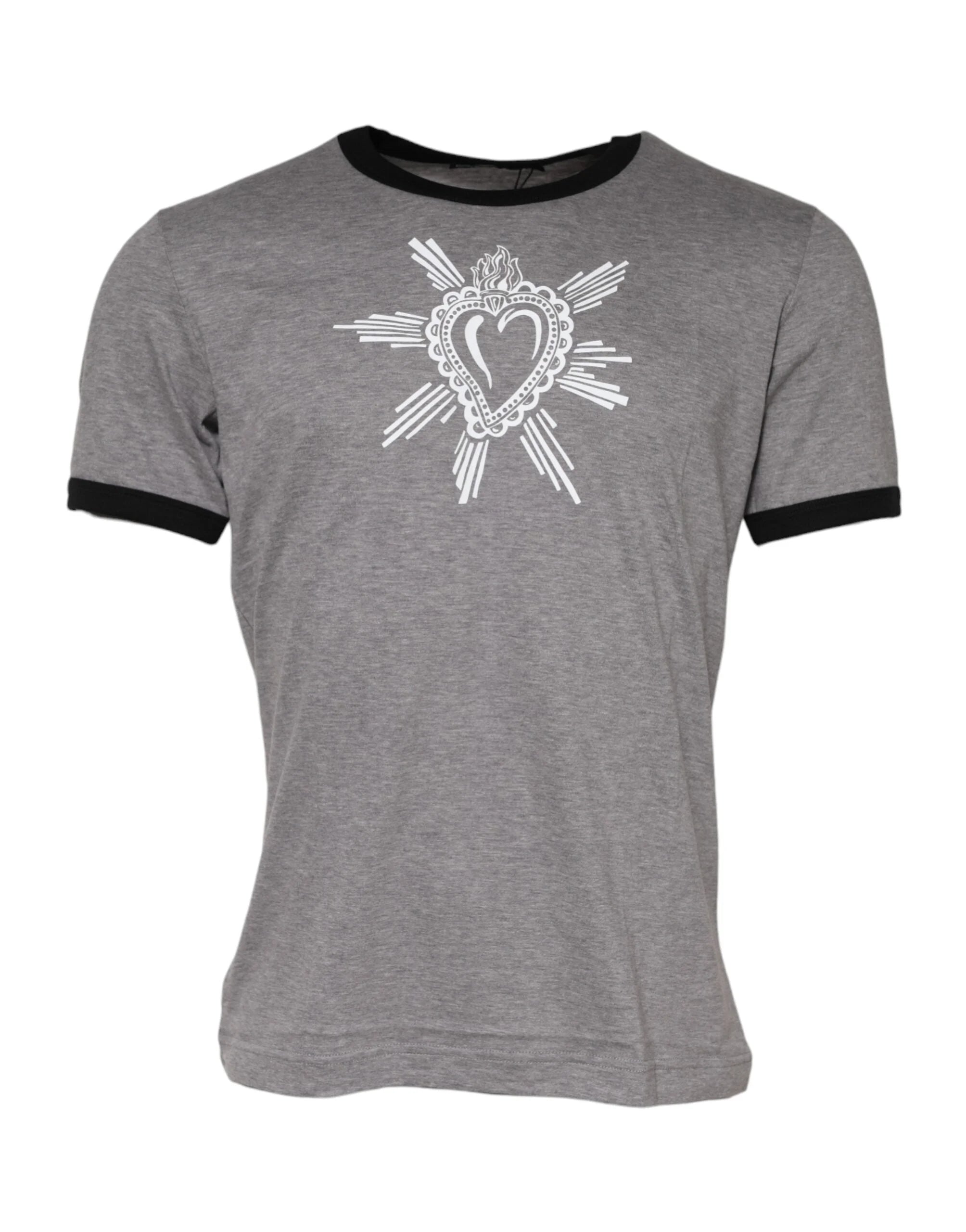 Dolce & Gabbana Gray Sacred Heart Cotton Crew Neck T-shirt - T-Shirts