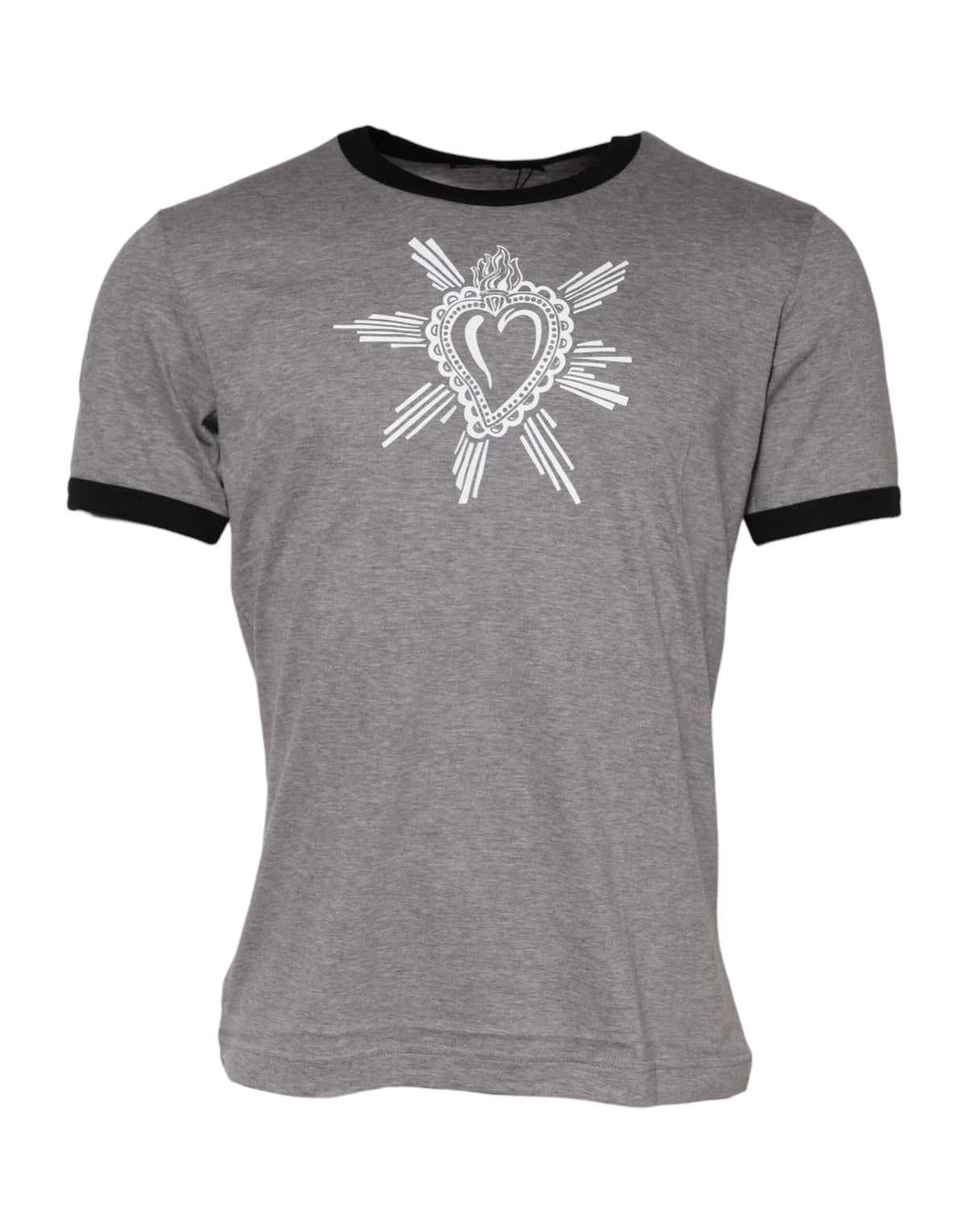 Dolce & Gabbana Gray Sacred Heart Cotton Crew Neck T-shirt - T-Shirts