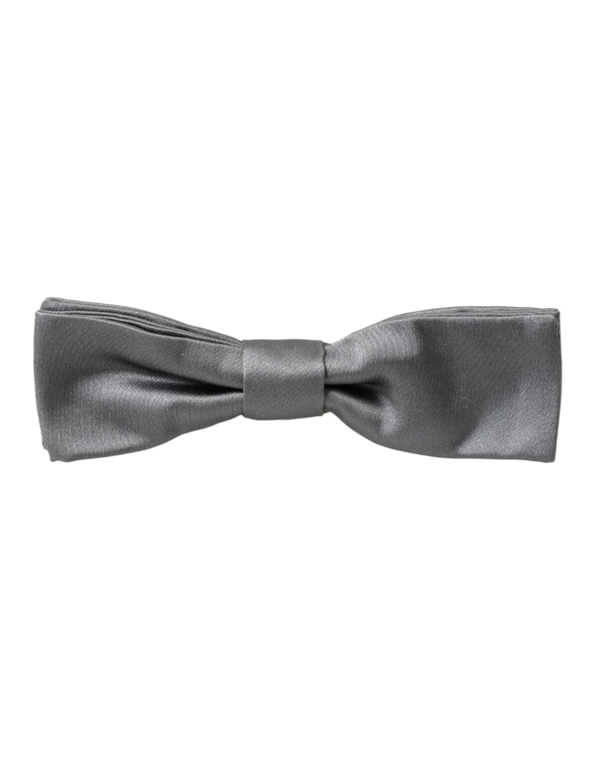 Dolce & Gabbana Gray Satin Silk Adjustable Neck Men Papillon Bow Tie - Neckties
