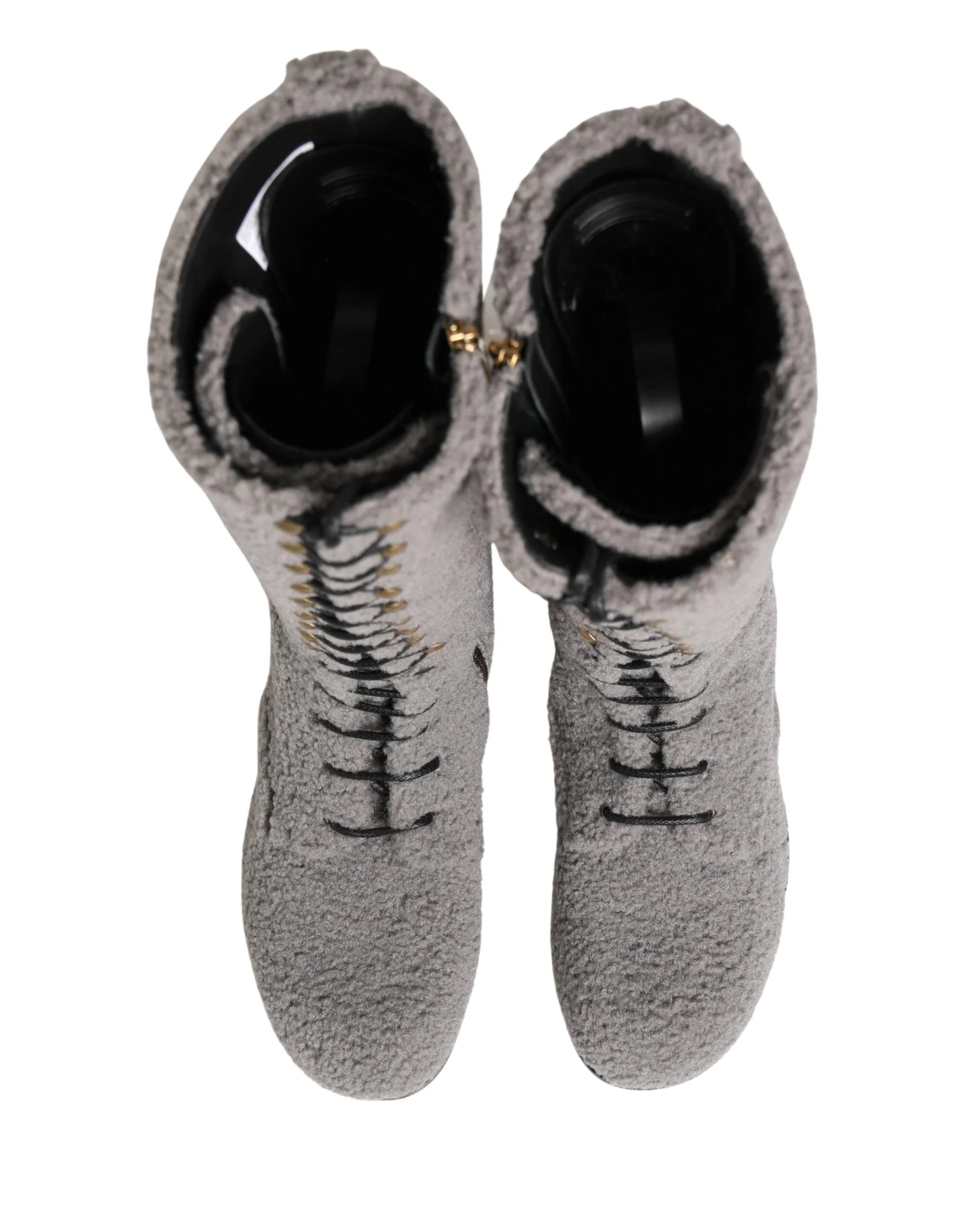 Dolce & Gabbana Grå Shearling Snörstövlar Knähöga Skor - EU44/US11 - Skor