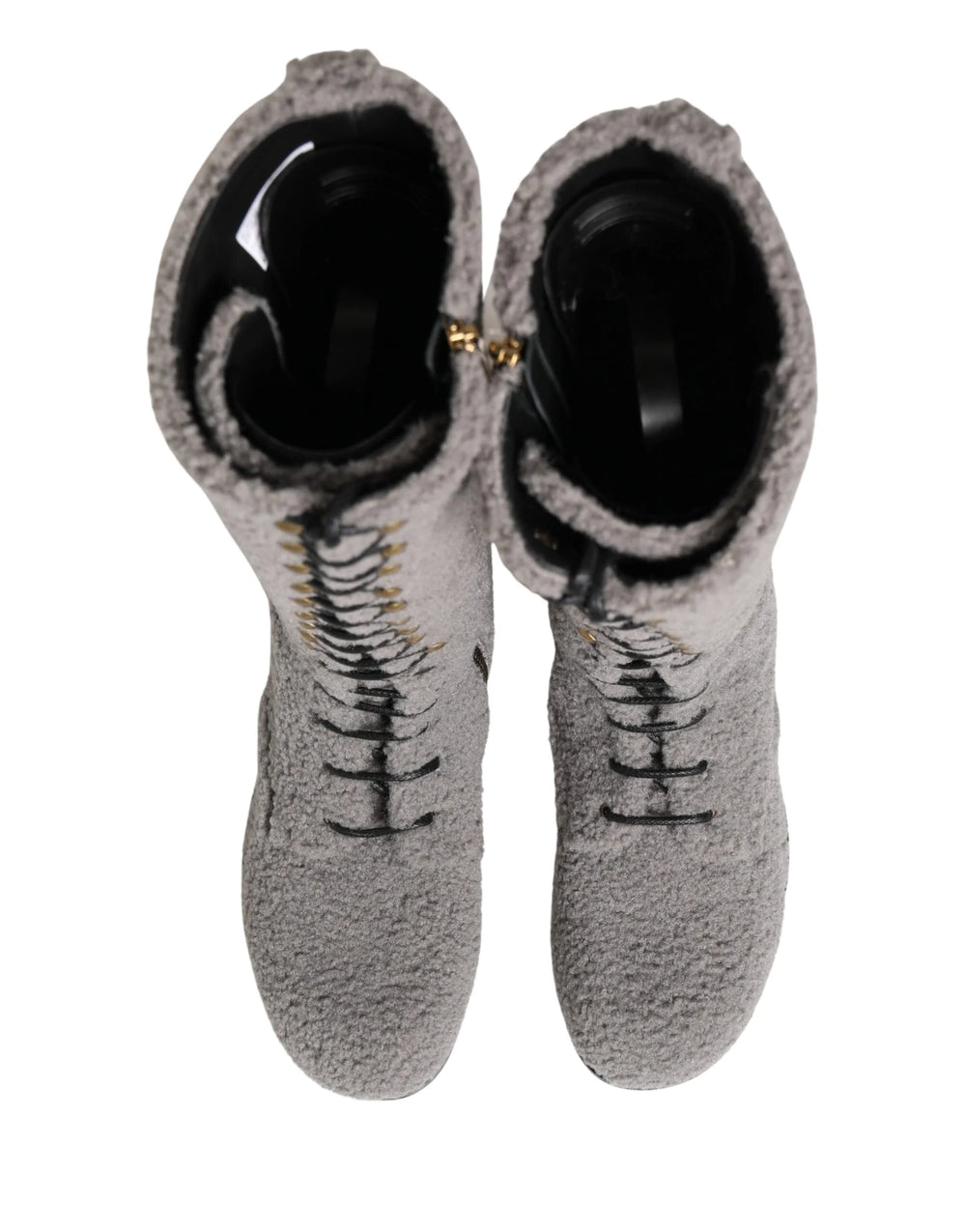 Dolce & Gabbana Grå Shearling Snörstövlar Knähöga Skor - EU44/US11 - Skor