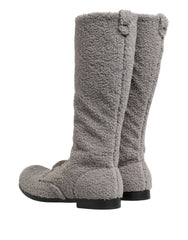 Dolce & Gabbana Grå Ullshearling Snörstövlar Knähöga Skor - EU44/US11 - Stövlar