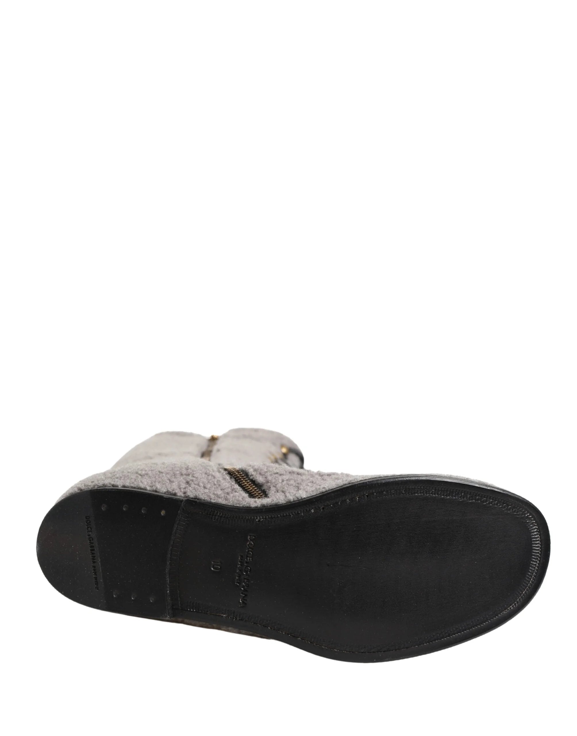 Dolce & Gabbana Grå Ullshearling Snörstövlar Knähöga Skor - EU44/US11 - Stövlar