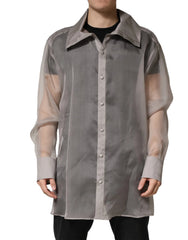 Dolce & Gabbana Gray Sheer Silk Button Front Men Dress Shirt - IT43 | 2XL