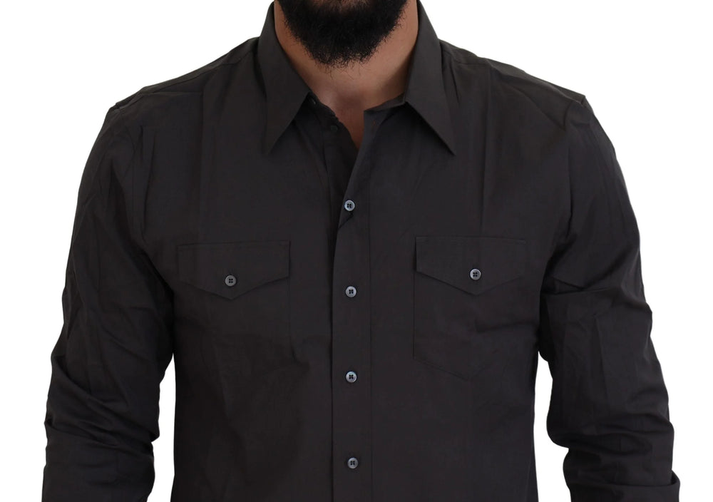 Dolce & Gabbana Gray SICILIA Slim Fit Stretch Dress Shirt - IT41 | L - Shirts