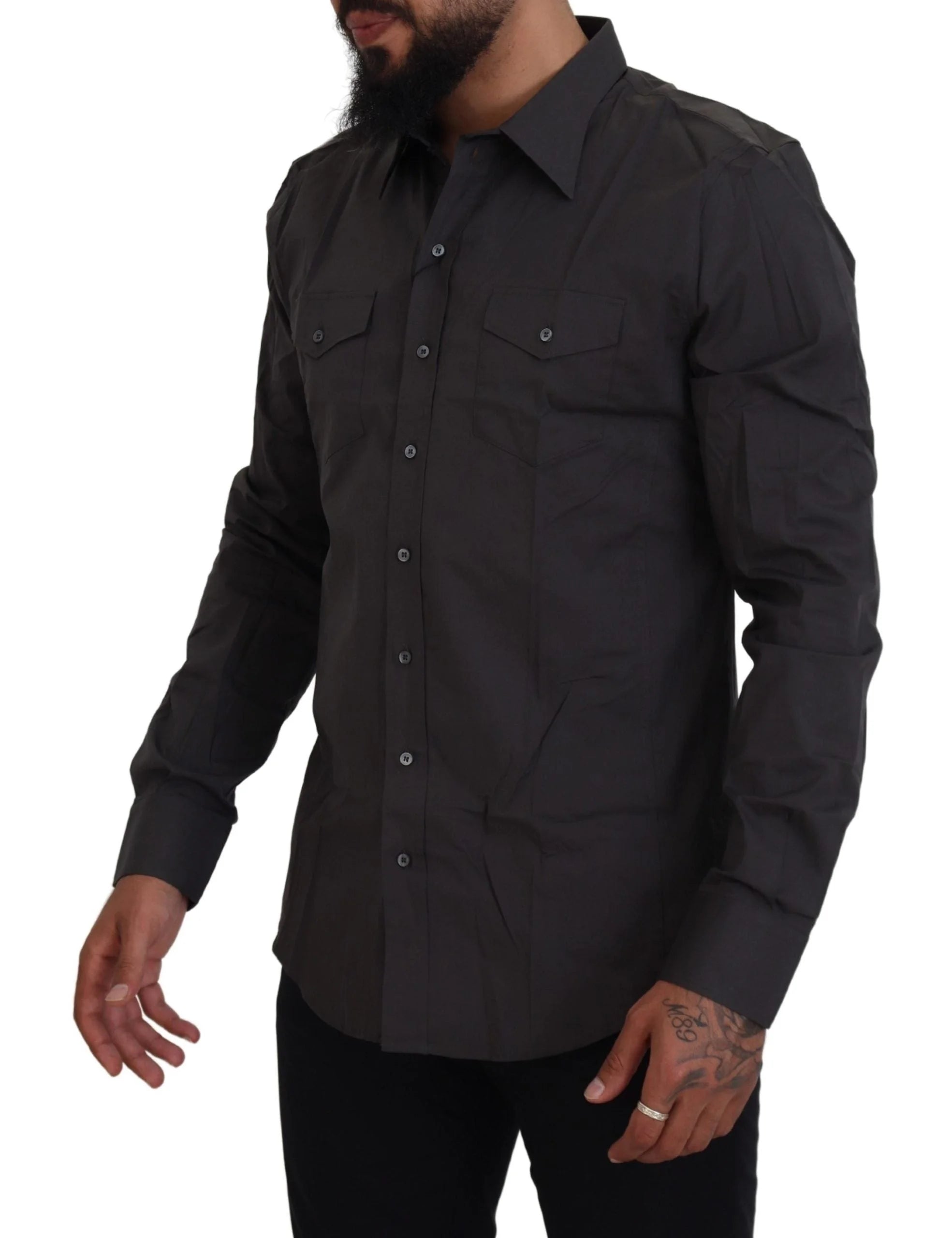 Dolce & Gabbana Gray SICILIA Slim Fit Stretch Dress Shirt - IT41 | L - Shirts