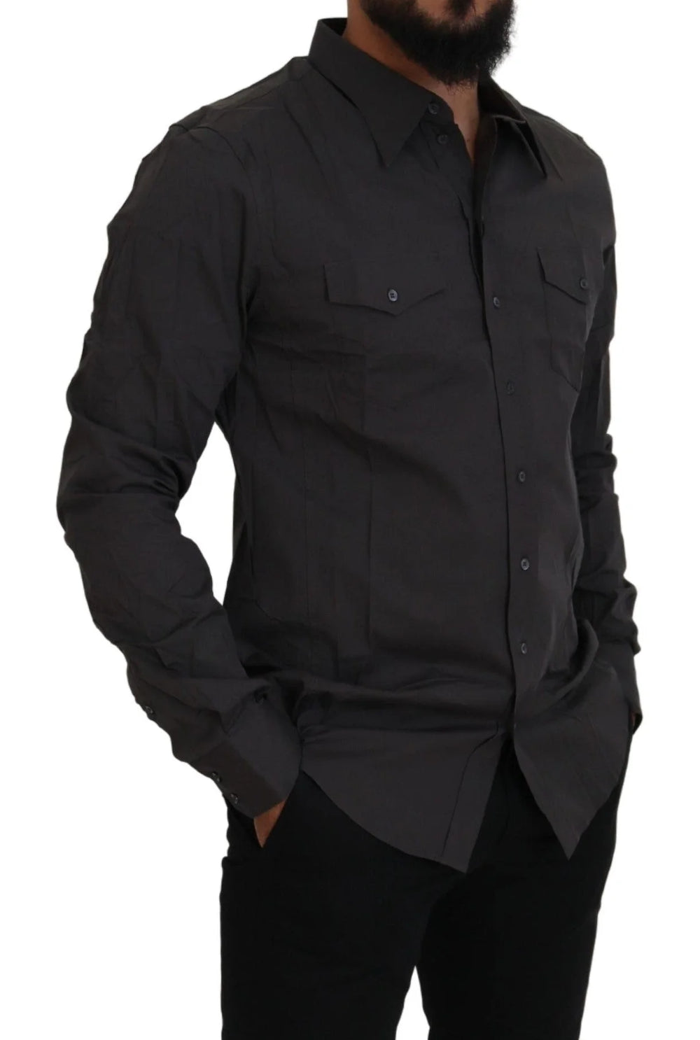 Dolce & Gabbana Gray SICILIA Slim Fit Stretch Dress Shirt - IT41 | L - Shirts