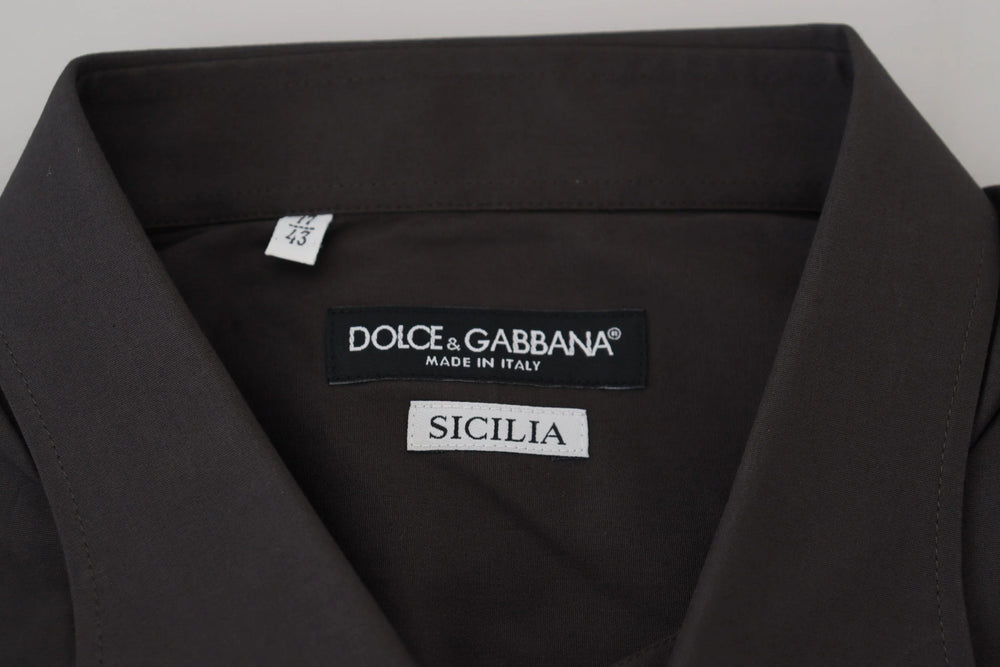 Dolce & Gabbana Gray SICILIA Slim Fit Stretch Dress Shirt - IT41 | L - Shirts