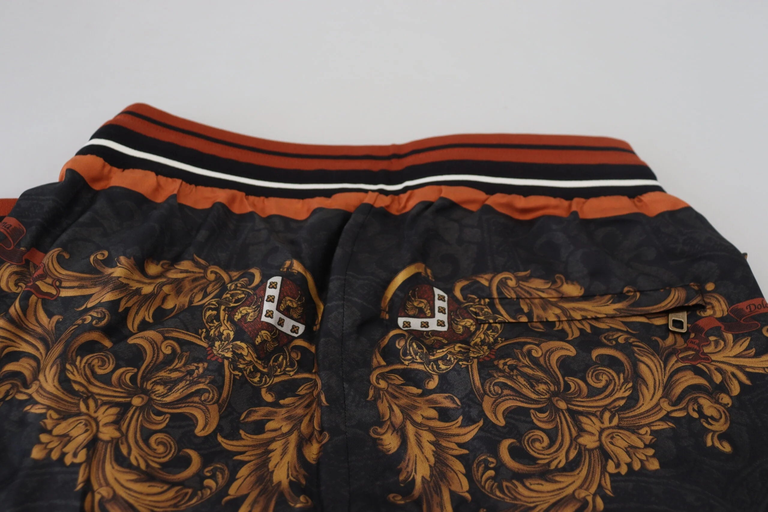 Dolce & Gabbana Gray Silk Baroque Crown Trousers Sport Pants - Sweatpants