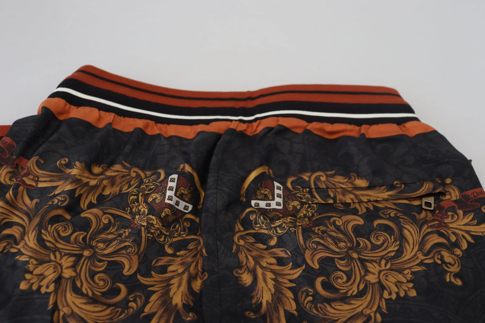 Dolce & Gabbana Gray Silk Baroque Crown Trousers Sport Pants - Sweatpants