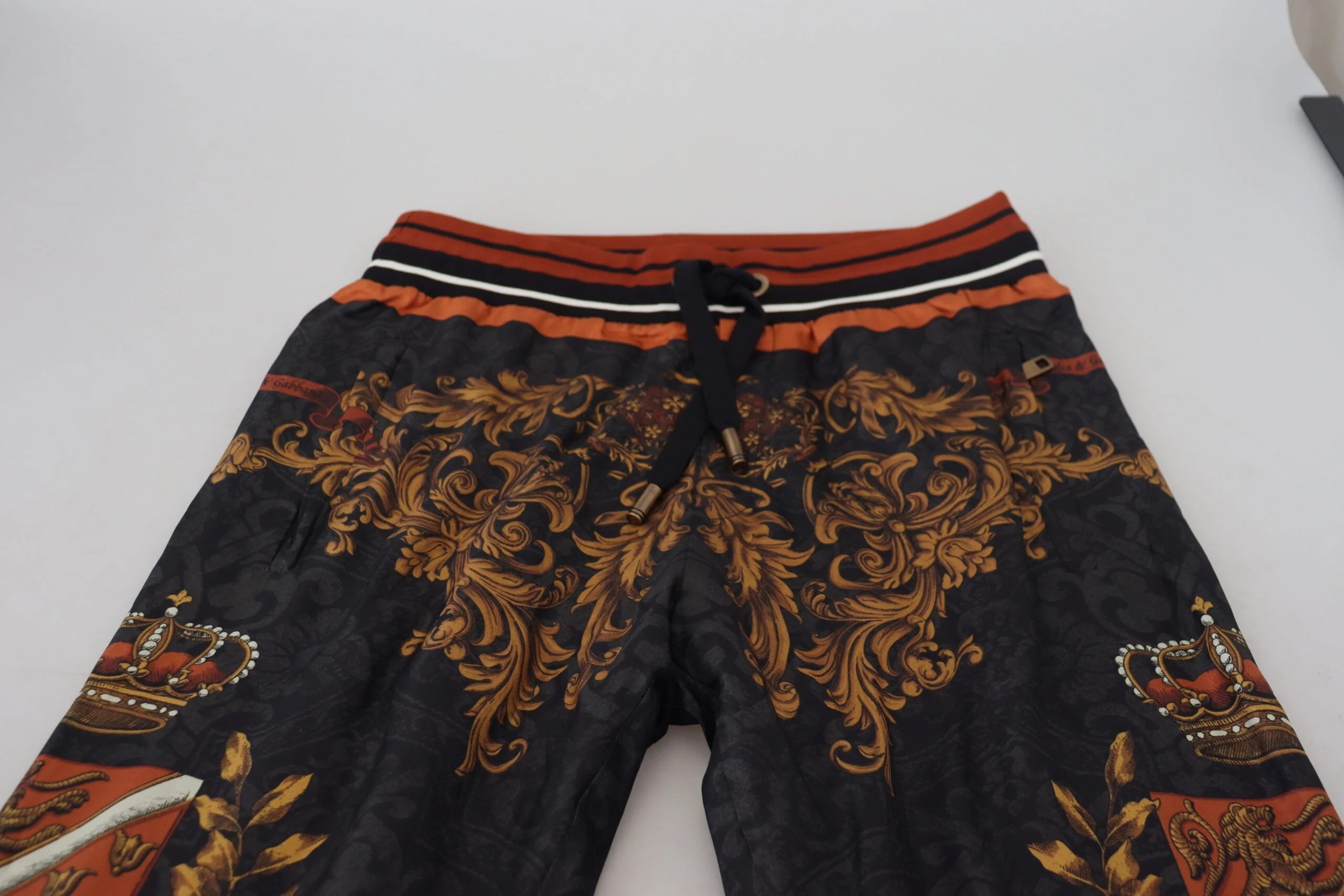 Dolce & Gabbana Gray Silk Baroque Crown Trousers Sport Pants - Sweatpants