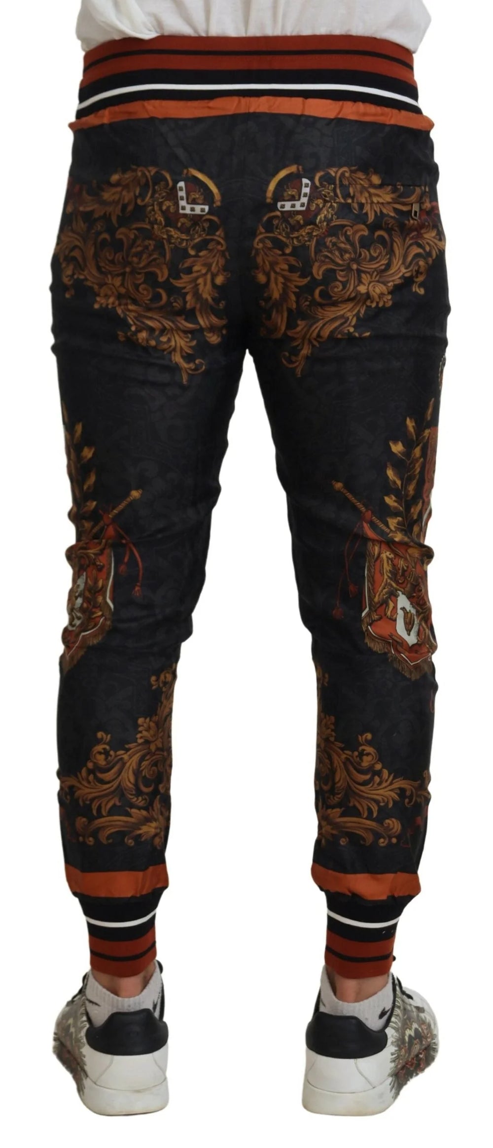 Dolce & Gabbana Gray Silk Baroque Crown Trousers Sport Pants - Sweatpants