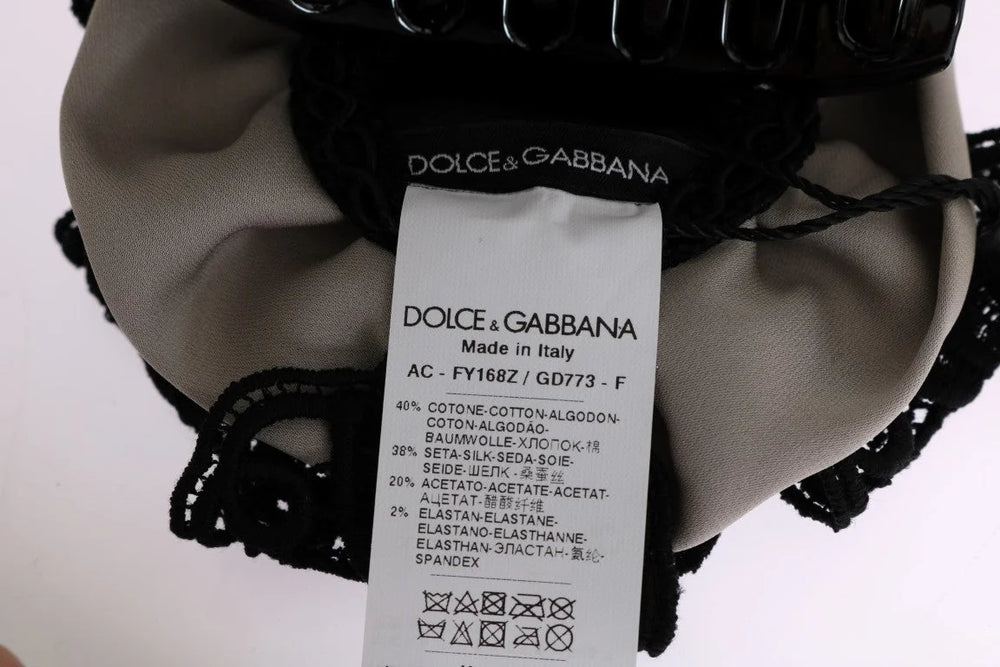 Dolce & Gabbana Gray Silk Black Lace Hair Claw - Hair Pins Claws & Clips