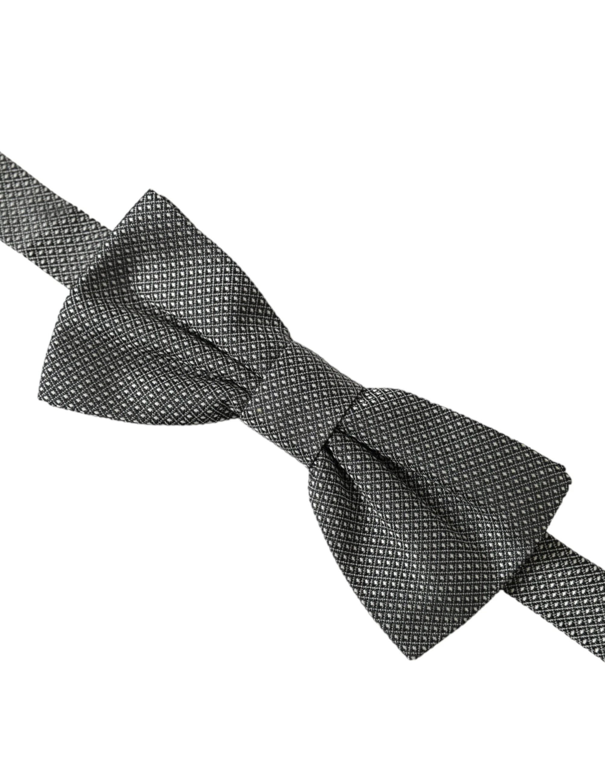 Dolce & Gabbana Gray Silk Patterned Adjustable Neck Men Bow Tie - Neckties
