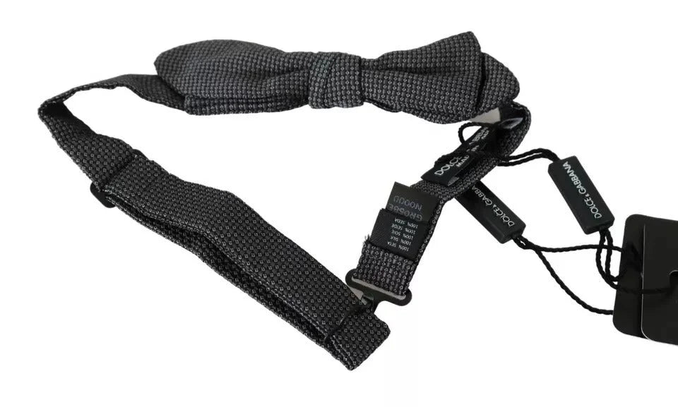 Dolce & Gabbana Gray Silk Patterned Mens Necktie Bow Tie - Neckties