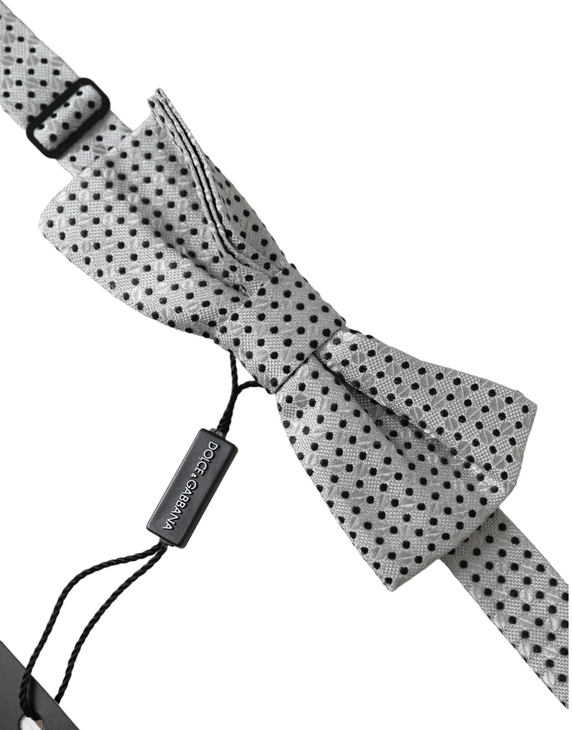 Dolce & Gabbana Gray Silk Polka Dot Adjustable Neck Men Papillon Bow Tie - Neckties