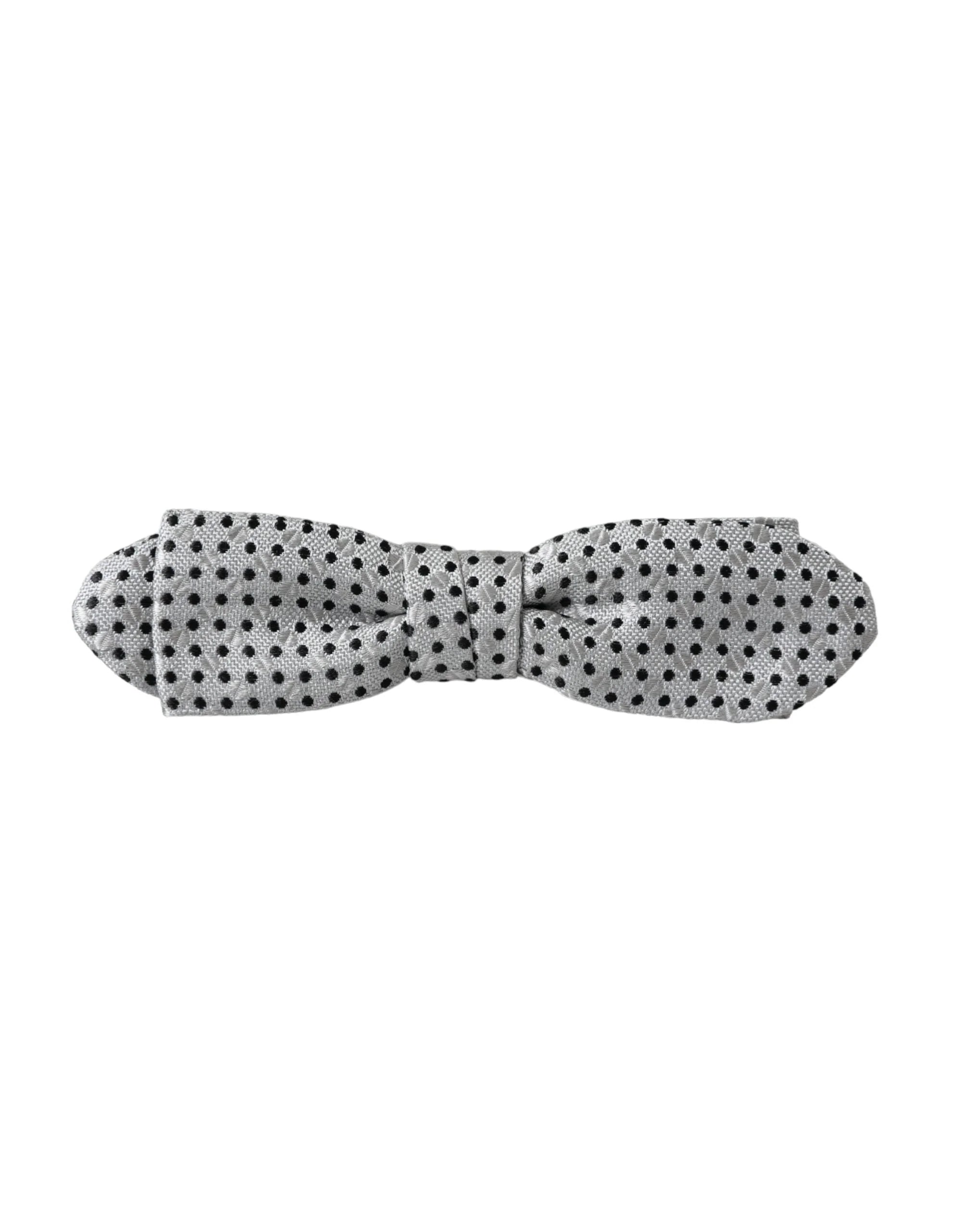 Dolce & Gabbana Gray Silk Polka Dot Adjustable Neck Men Papillon Bow Tie - Neckties