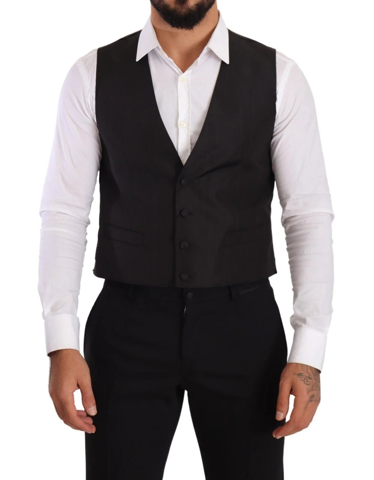 Dolce & Gabbana Gray Silk Slim Fit Waistcoat Formal Vest - IT48 | M - Vests