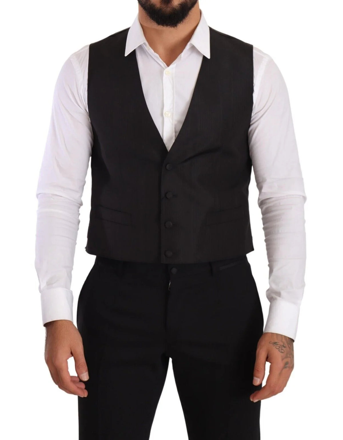 Dolce & Gabbana Gray Silk Slim Fit Waistcoat Formal Vest - IT48 | M - Vests
