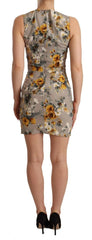 Dolce & Gabbana Gray Silk Stretch Floral Sheath Mini Dress - IT40|S - Dresses