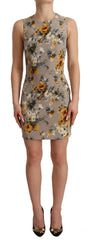Dolce & Gabbana Gray Silk Stretch Floral Sheath Mini Dress - IT40|S - Dresses