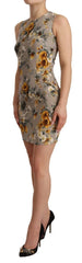 Dolce & Gabbana Gray Silk Stretch Floral Sheath Mini Dress - IT40|S - Dresses