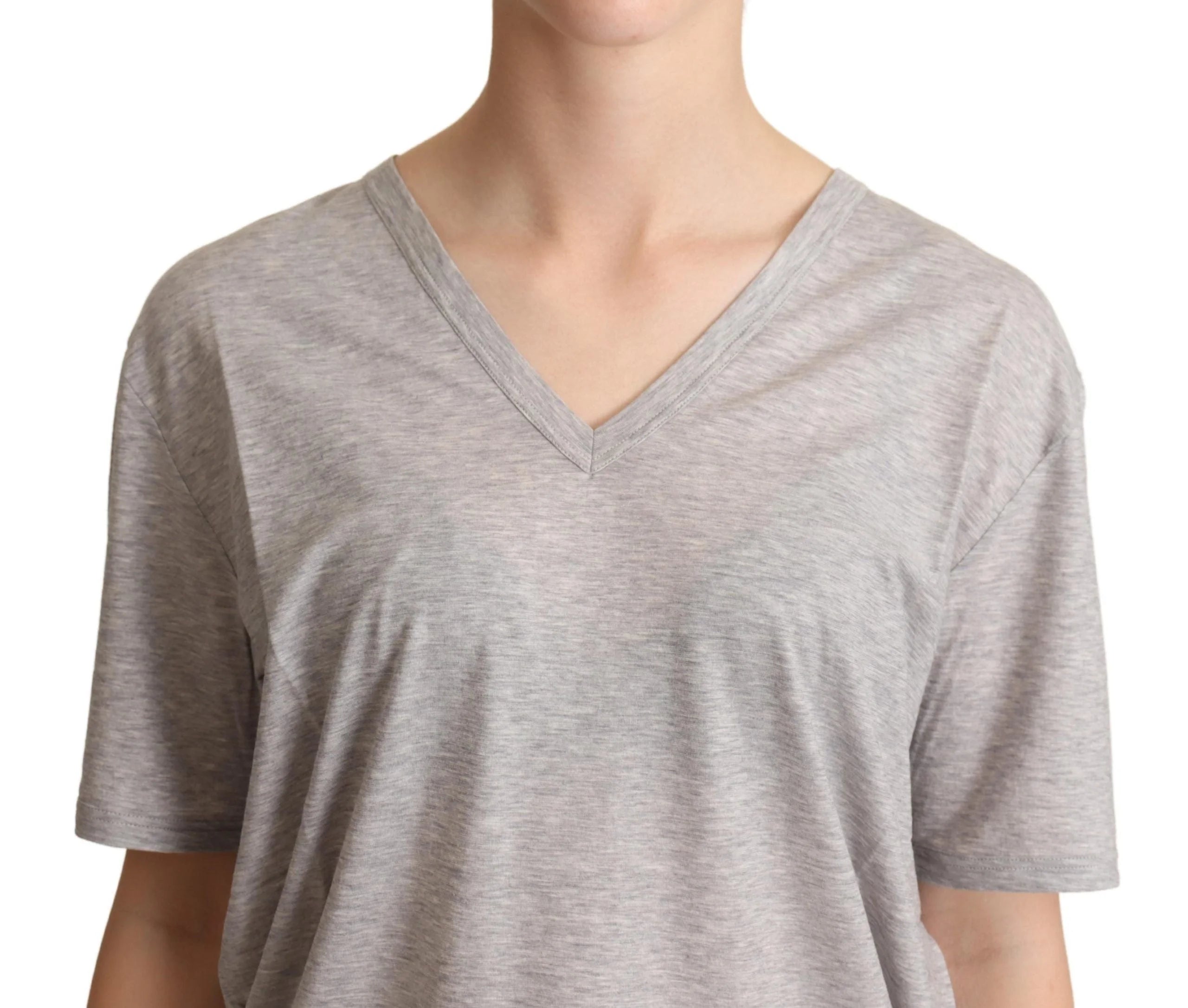 Dolce & Gabbana Gray Solid 100% Cotton V-neck Top T-shirt - T-Shirts