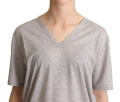 Dolce & Gabbana Gray Solid 100% Cotton V-neck Top T-shirt - T-Shirts