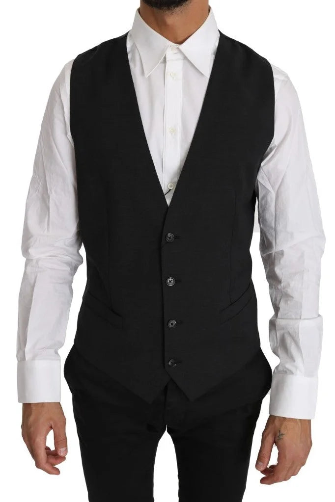 Dolce & Gabbana Gray Solid 100% Wool Waistcoat Vest - IT50 | L - Vests