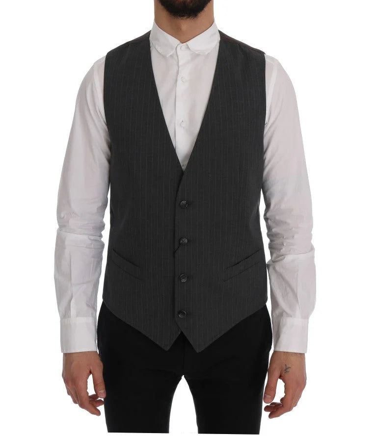 Dolce & Gabbana Gray STAFF Cotton Striped Vest - IT50 | L - Vests