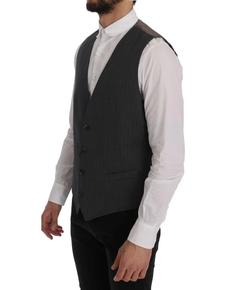 Dolce & Gabbana Gray STAFF Cotton Striped Vest - IT50 | L - Vests