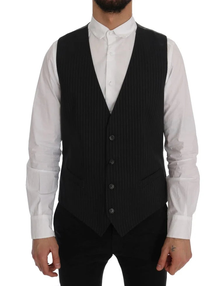 Dolce & Gabbana Gray STAFF Cotton Striped Vest - IT50 | L - Vests