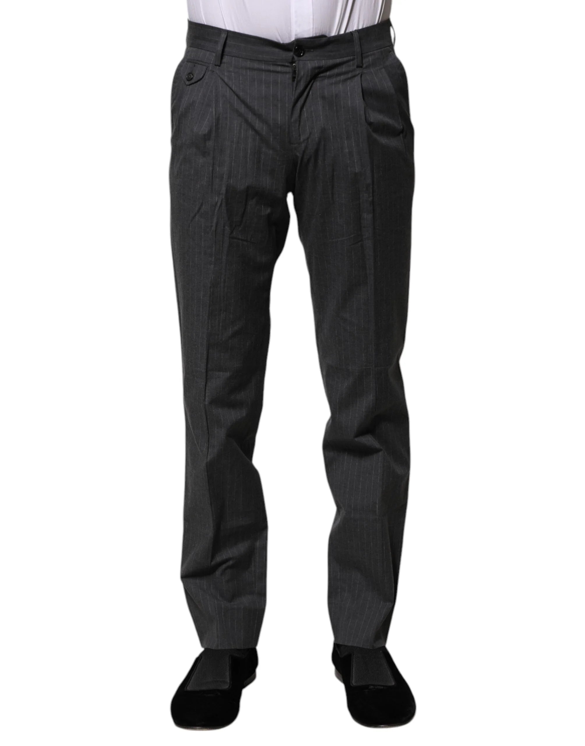 Dolce & Gabbana Gray Striped Cotton Formal Pants - IT44 | XS - Trousers