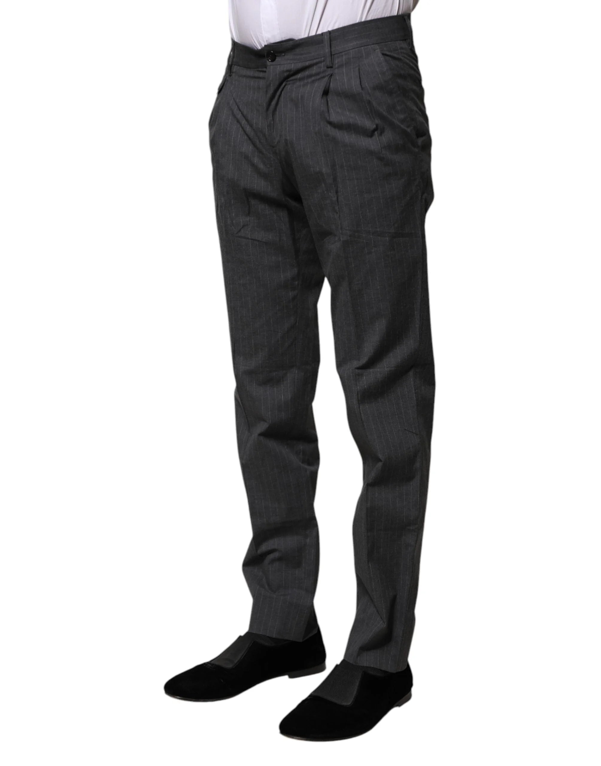Dolce & Gabbana Gray Striped Cotton Formal Pants - IT44 | XS - Trousers