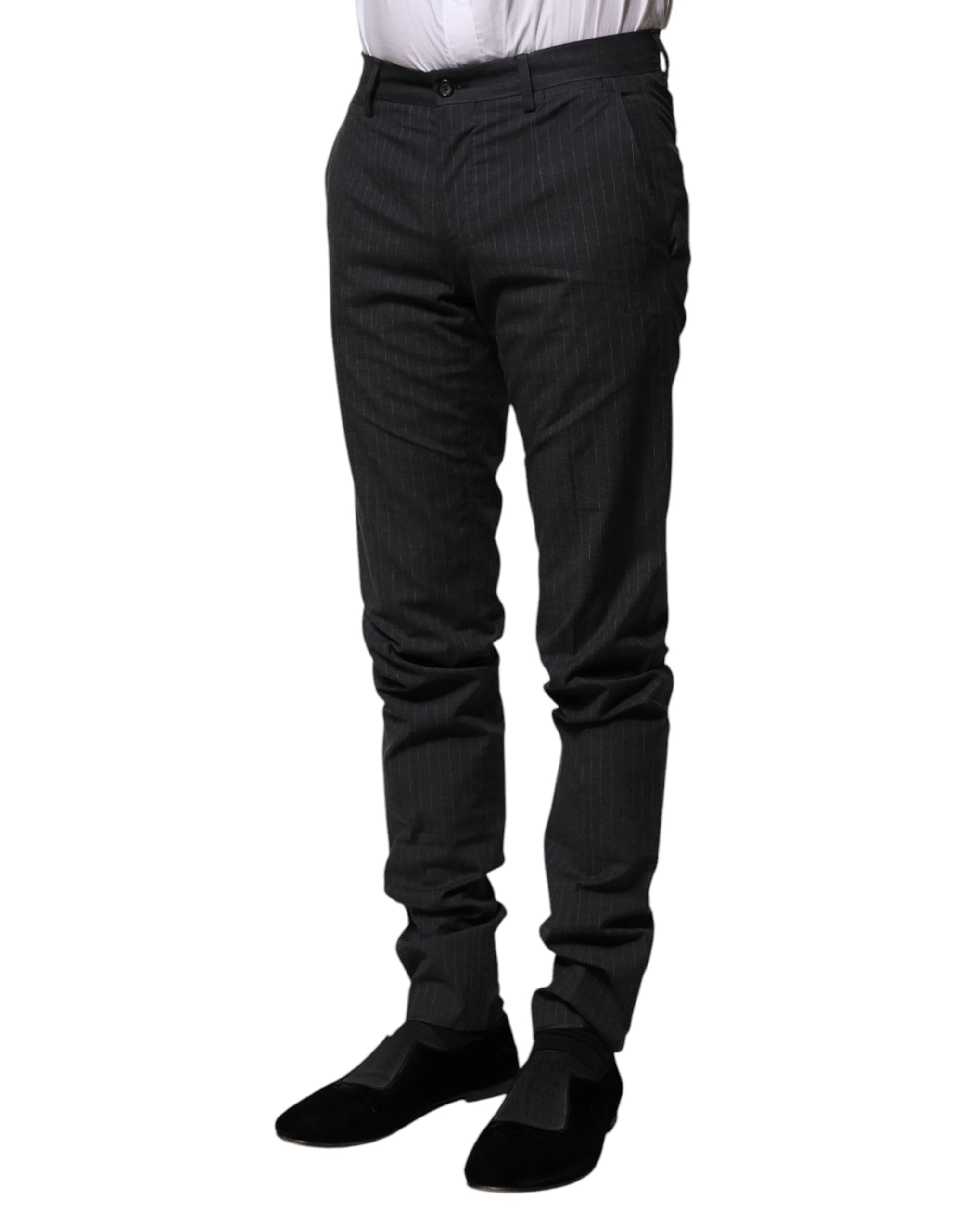 Dolce & Gabbana Gray Striped Cotton Formal Pants - IT44 | XS - Trousers