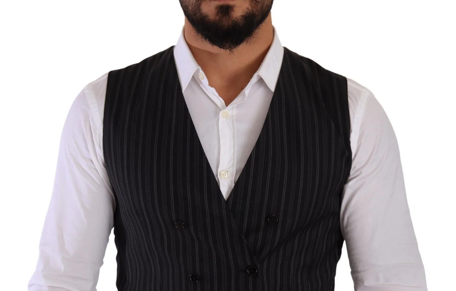 Dolce & Gabbana Gray Striped Double Breasted Waistcoat Vest - IT48 | M - Vests