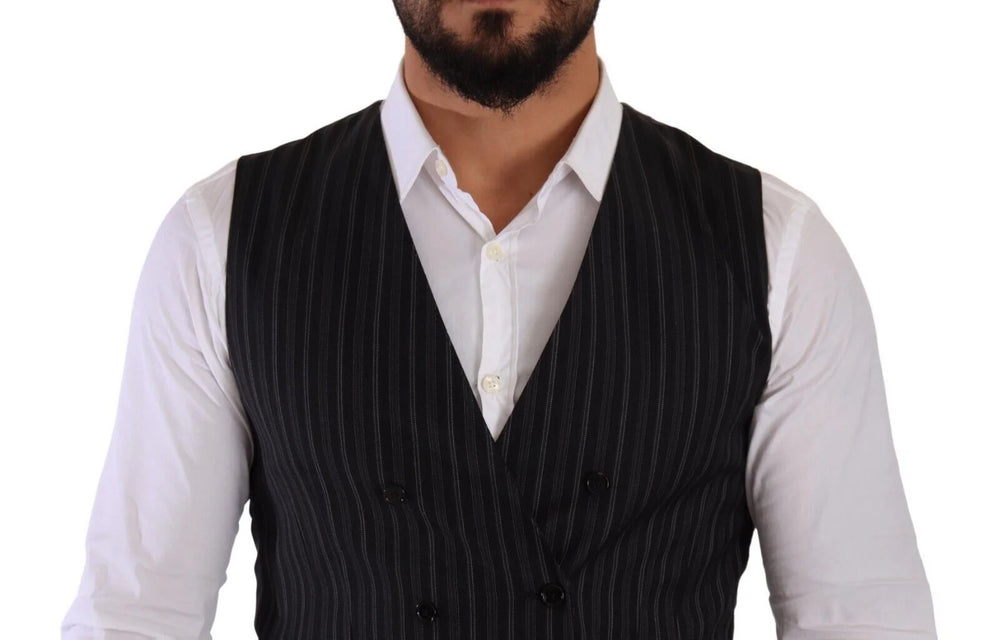 Dolce & Gabbana Gray Striped Double Breasted Waistcoat Vest - IT48 | M - Vests