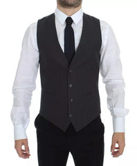 Dolce & Gabbana Gray Striped Formal Dress Gilet Vest - IT46 | S - Vests