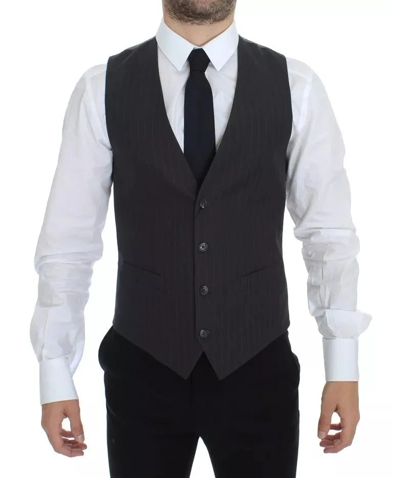 Dolce & Gabbana Gray Striped Formal Dress Gilet Vest - IT46 | S - Vests