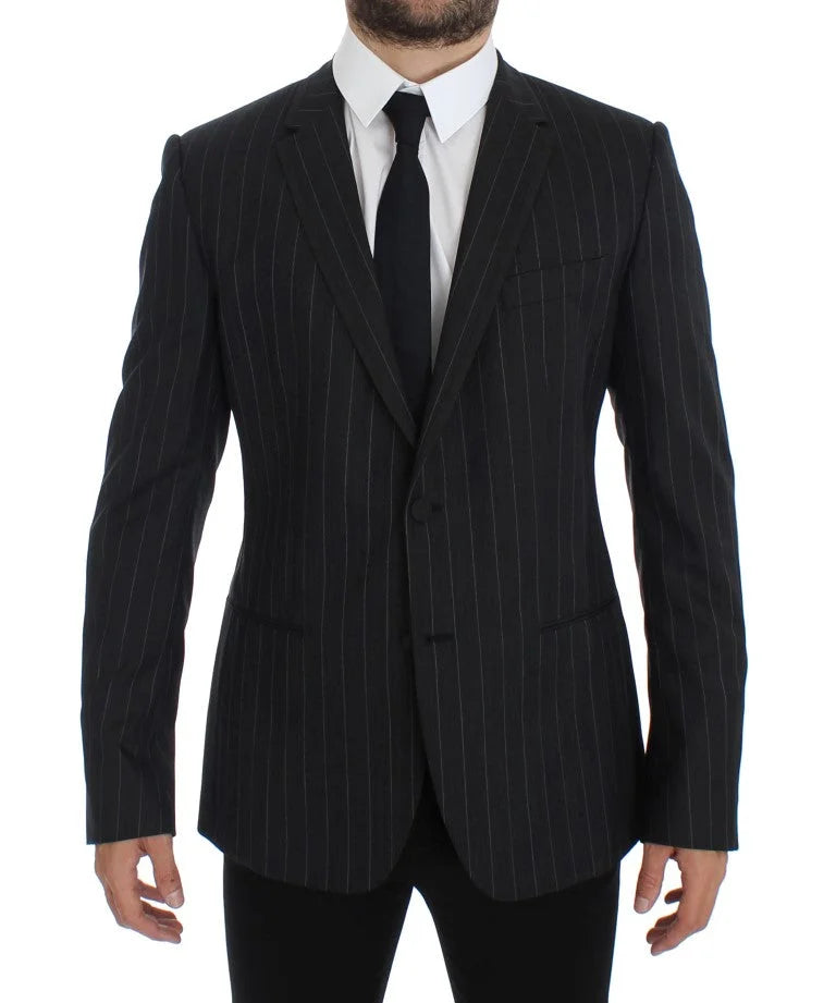 Dolce & Gabbana Gray Striped Slim Fit Wool Blazer - IT50 | L - Sport Jackets