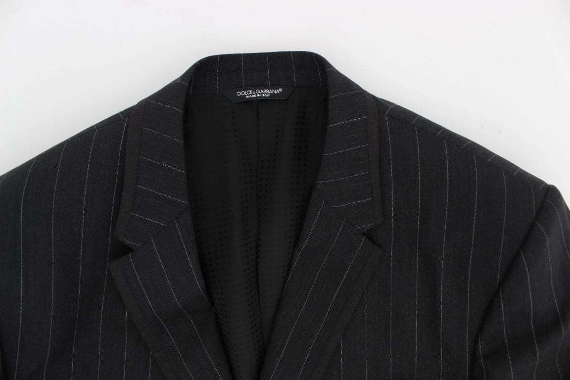 Dolce & Gabbana Gray Striped Slim Fit Wool Blazer - IT50 | L - Sport Jackets
